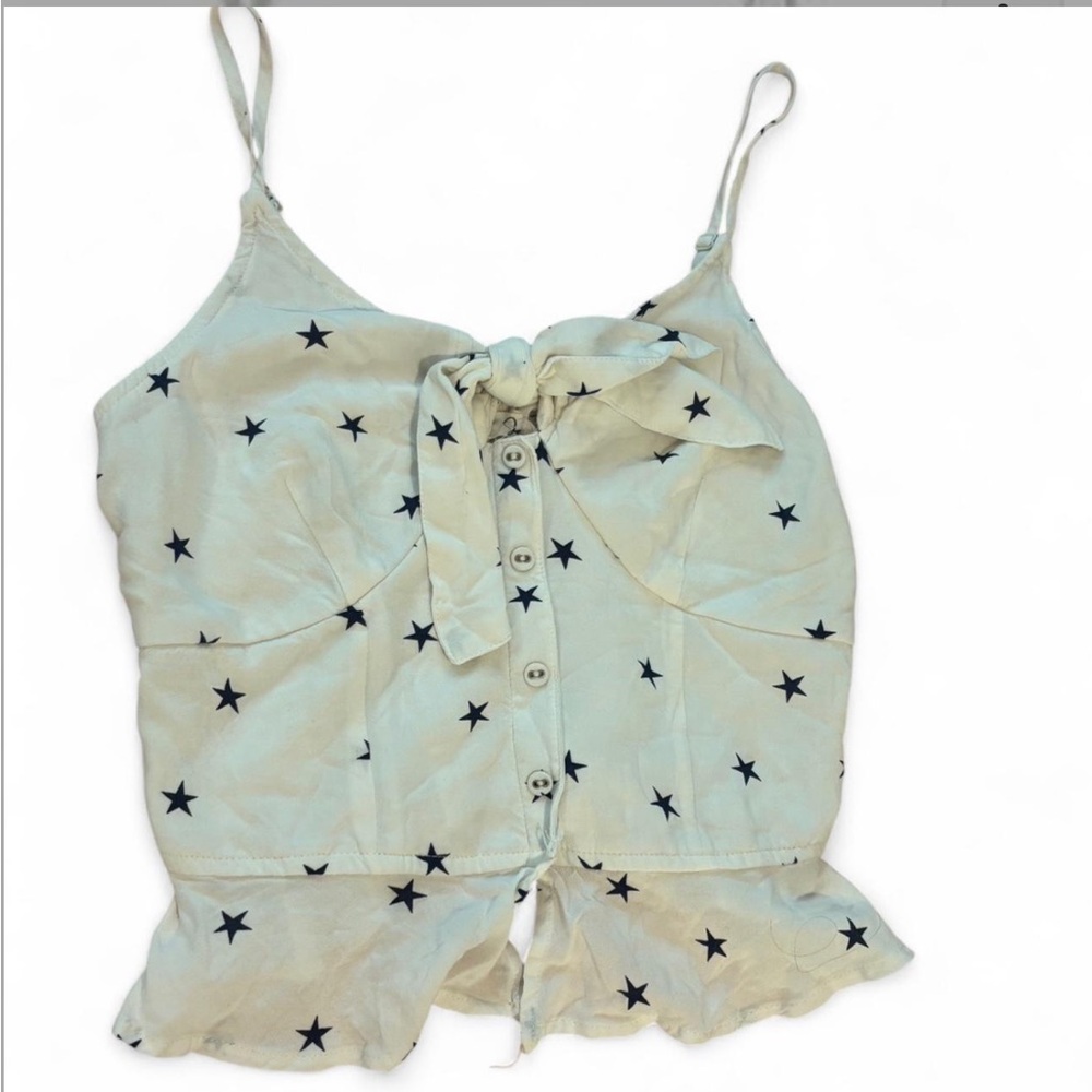 Japna Cream Tank Top with Black Star Pattern